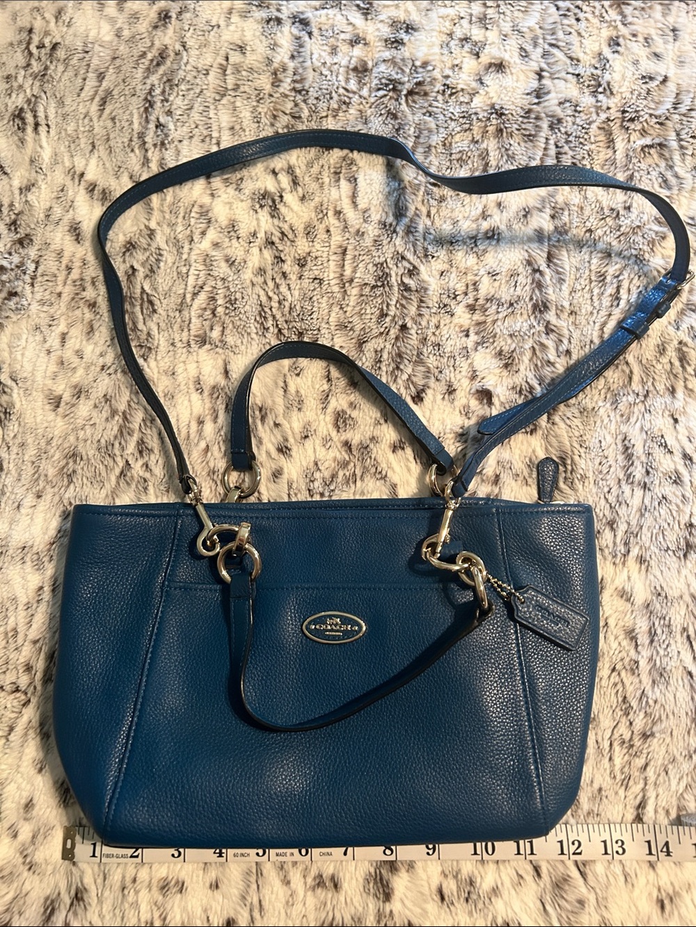 Coach Teal Shoulder Tote with Gold Hardware